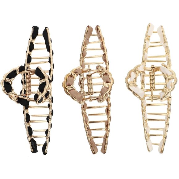 Accessories - Vintage Metal Hair Claw Clips Set 3 Assorted Colors Strong Hold Ladies